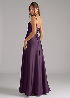 Azazie Valentine Robes de demoiselle d'honneur Robe Trapèze en Satin extensible Corset Prune image2