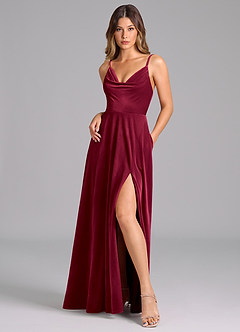 Azazie Sarella Bridesmaid Dresses Burgundy A-Line Pleated Velvet Dress image3