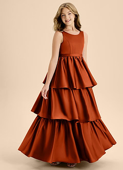Azazie Meadowyn Junior Paprika A-Line Bow Stretch Satin Dress image3