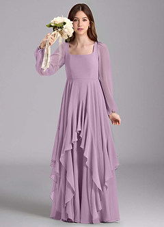 Azazie Clara Junior Jurk van Chiffon met A-Lijn Blouson Blauweregen image3