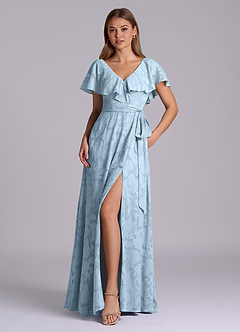 Azazie Lainey Brautjungfernkleider A-Linie mit Taschen Blumen-Burnout Kleid Himmelblau image1