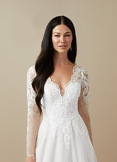 Azazie Essy Wedding Dresses Diamond White A-Line V-Neck Sequins Tulle Dress image5