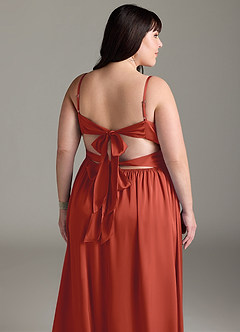 Azazie Zeya Bridesmaid Dresses Rust A-Line Pleated Stretch Satin Dress image15