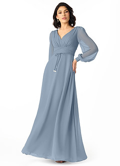 Azazie Sage Venta Final Vestido de Cabernet de Gasa de Corte en A con Manga larga image3