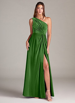 Azazie Brooke Brautjungfernkleider A-Linie One-Shoulder Samt Kleid Efeu image1