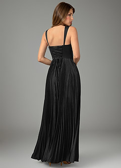 Azazie Avenelle Bridesmaid Dresses Black A-Line Corset Stretch Satin Dress image2