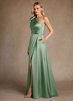 Azazie Easton Mother of the Bride Dresses Matcha A-Line One Shoulder Stretch Satin Dress image2