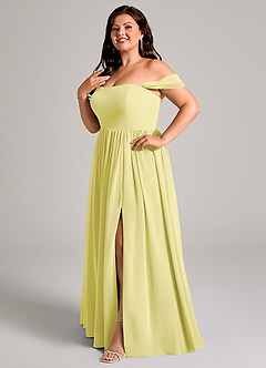 Azazie Calianna Jurken voor bruidsmeisjes Converteerbaar Jurk van Chiffon met A-Lijn Off the Shoulder Citroensorbet image10