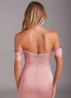 Azazie Saige Abiti da Damigella Abito Tubino in Raso Elasticizzato a Spalla Scoperta Rosa Cipria image9