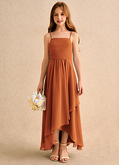 Azazie Twilight Dance Girls Formal Flower Girl Dresses Cinnamon A-Line Pleated Chiffon Dress image3