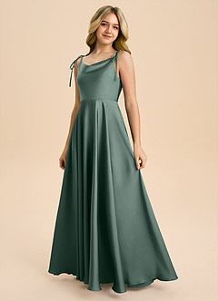 Azazie Popsy Junior Sea Moss A-Line Bow Stretch Satin Dress image6