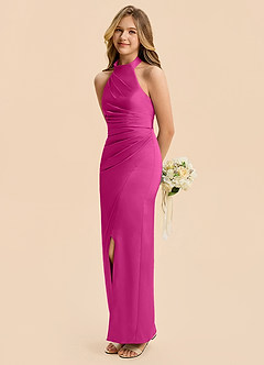 Azazie Jemma Junior Robe Fourreau en Satin extensible Rayé Fuchsia image5