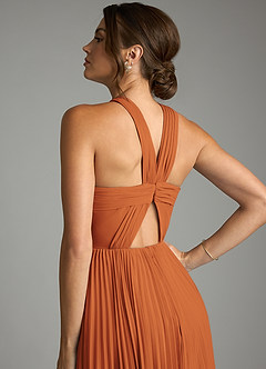 Azazie Afra Abiti da Damigella Abito A-Line in Chiffon Plissettato Cannella image6