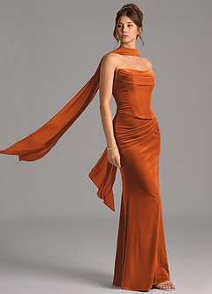 Azazie Sorrel Vestidos de damas de honor Vestido de Naranja Quemada de terciopelo de Corte Sirena Convertible con Corsé image3