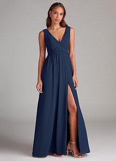 Azazie Tanicia Bridesmaid Dresses Dark Navy A-Line Pleated Chiffon Dress image4