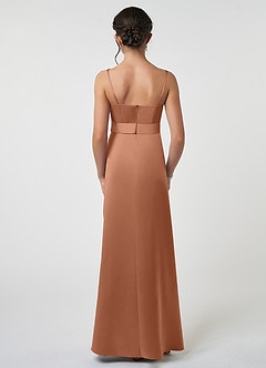 Azazie Anina Junior Robe Trapèze en Satin extensible Arc Bronze image2