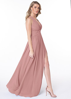 Azazie Jaclyn Abiti da Damigella Abito A-Line in Chiffon Plissettato Rosa Polverosa image5