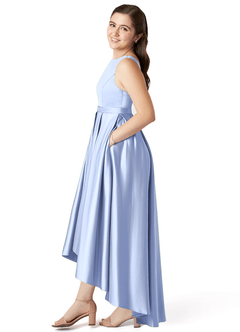 Azazie Inaya Junior A-Linie Gürtel/Schärpe Stretch-Satin Kleid Eis image3