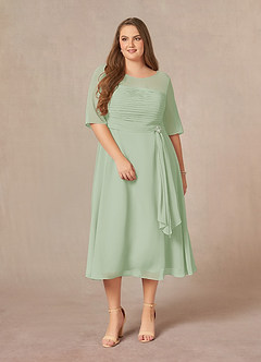 Azazie Naomi Mother of the Bride Dresses Dusty Sage A-Line Boatneck Pleated Chiffon Dress image12