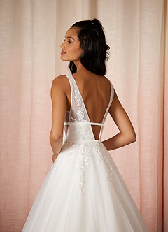 Azazie Lafayette Abiti da Sposa Abito A-Line in Tulle Pizzo Bianco Diamante image5