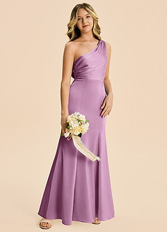 Azazie Ren Junior Wisteria A-Line Pleated Stretch Satin Dress image3