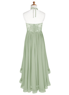 Azazie Sarafina Junior Dusty Sage A-Line Lace Chiffon Dress image7