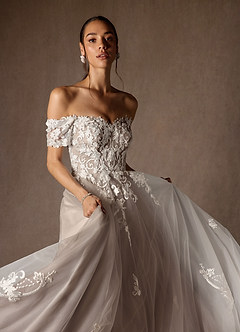 Azazie Rowe Wedding Dresses Diamond White Cocoa Ball-Gown Off the Shoulder Tulle Dress image8