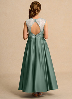 Azazie Candy Girl vestidos de niña de las flores Vestido de Eucalipto de Satin Mate de Princesa con Lazo image3