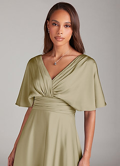 Azazie Pamela Bridesmaid Dresses Moss Green A-Line Pleated Stretch Satin Dress image5