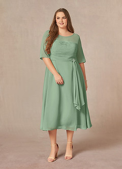 Azazie Naomi Moeder van de bruid jurken A-Lijn Jurk van Chiffon Boothals Gevouwen Matcha image12