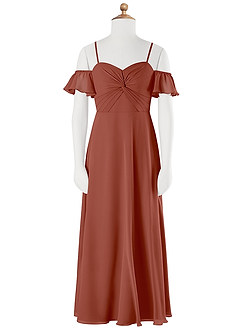 Azazie Juna Junior Robe Trapèze en Mousseline de soie Épaule décolletée Auburn image6