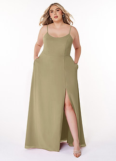 Azazie Moira Robes de demoiselle d'honneur Robe Trapèze en Mousseline de soie Décolleté Vert Mousse image8