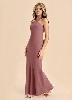 Azazie Doretta Junior Robe Fourreau en Mousseline de soie Plissée Rose Du Désert image4