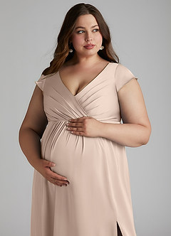 Azazie Allessia vestidos de dama de honor de maternidad Vestido Línea A Plisado Largo hasta el suelo Satén Elástico image13