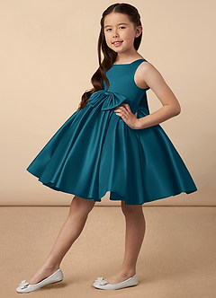 Azazie Bo Peep Final Sale Ink Blue A-Line Bow Matte Satin Dress image2