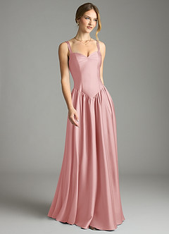 Azazie Evadina Suknie dla druhen Linia A Gorset Satyna elastyczna Do ziemi Sukienka image1