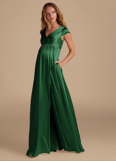 Azazie Allessia Maternity Bridesmaid Dresses A-Line Metallic Satin Floor-Length Dress image3