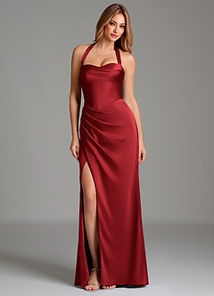 Azazie Serenity Robes de demoiselle d'honneur Robe Sirène en Satin extensible Encolure en Forme de Cœur Écarlate image3