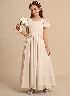 Azazie Joss Flower Girl Dresses White Alabaster A-Line with Sleeves Chiffon Dress image9