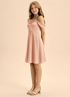 Azazie Anselie Junior Abito A-Line in Raso Elasticizzato Plissettato Oro Rosa image4