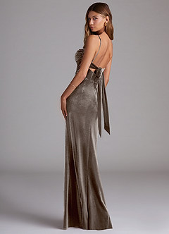Azazie Mai Bridesmaid Dresses Silver Taupe Sheath Sweetheart Neckline Velvet Dress image2