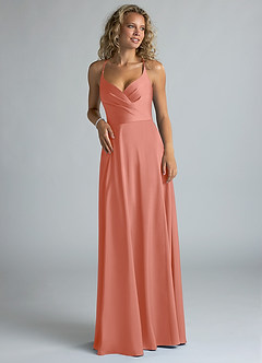 Azazie Davis Bridesmaid Dresses Salmon Pink A-Line Pleated Stretch Satin Dress image4