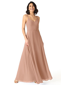 Azazie Janine Bridesmaid Dresses Champagne Rose A-Line V-Neck Chiffon Dress image1