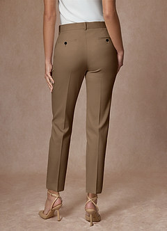 front Victoria Truffle Refined Weave Full Length Dress Pants