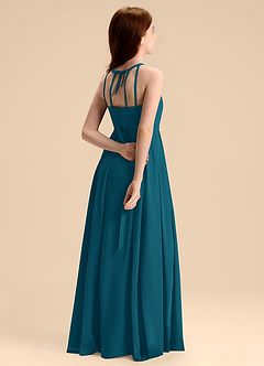 Azazie Arianthe Junior Abito A-Line in Chiffon Plissettato Blu Inchiostro image5