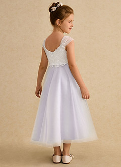 Azazie Momo Flower Girl Dresses Ivory Lilac A-Line Lace Dress image2
