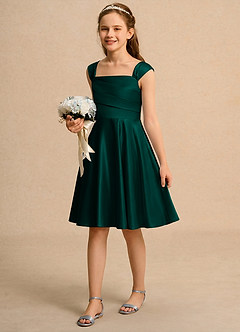 Azazie Budle Girls Formal Flower Girl Dresses Pine A-Line Pleated Matte Satin Dress image5
