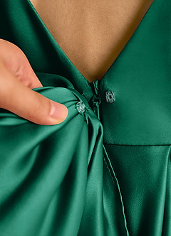 Azazie Cailee Flower Girl Dresses Emerald Ball-Gown Pleated Matte Satin Dress image8