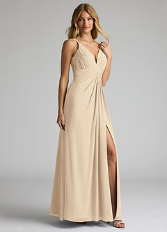 Azazie Maren Allure Abiti da Damigella Abito A-Line in Chiffon con Scollo a V in Pizzo Champagne image4