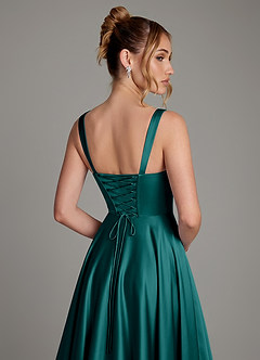 Azazie Azaria Abiti da Damigella Abito A-Line in Raso Elasticizzato Corsetto Verde Pavone image2